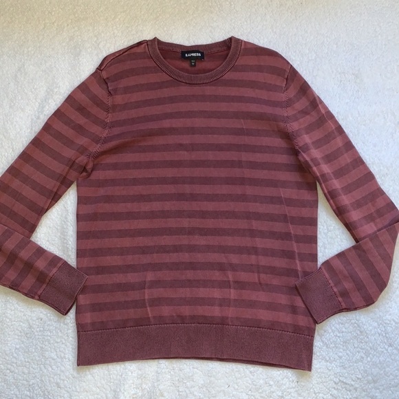 BUNDLE of 2 Express blue and red vintage dyed striped light crew neck sweaters - Picture 7 of 10
